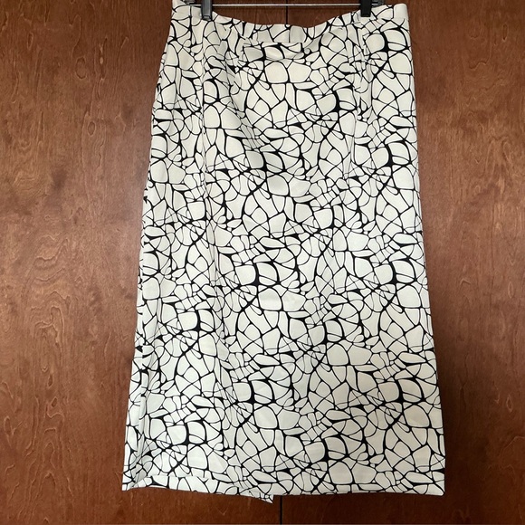 Lily & Taylor Womens Black Cream Abstract Printed Midi Skirt 16 Career Modern - Picture 1 of 11